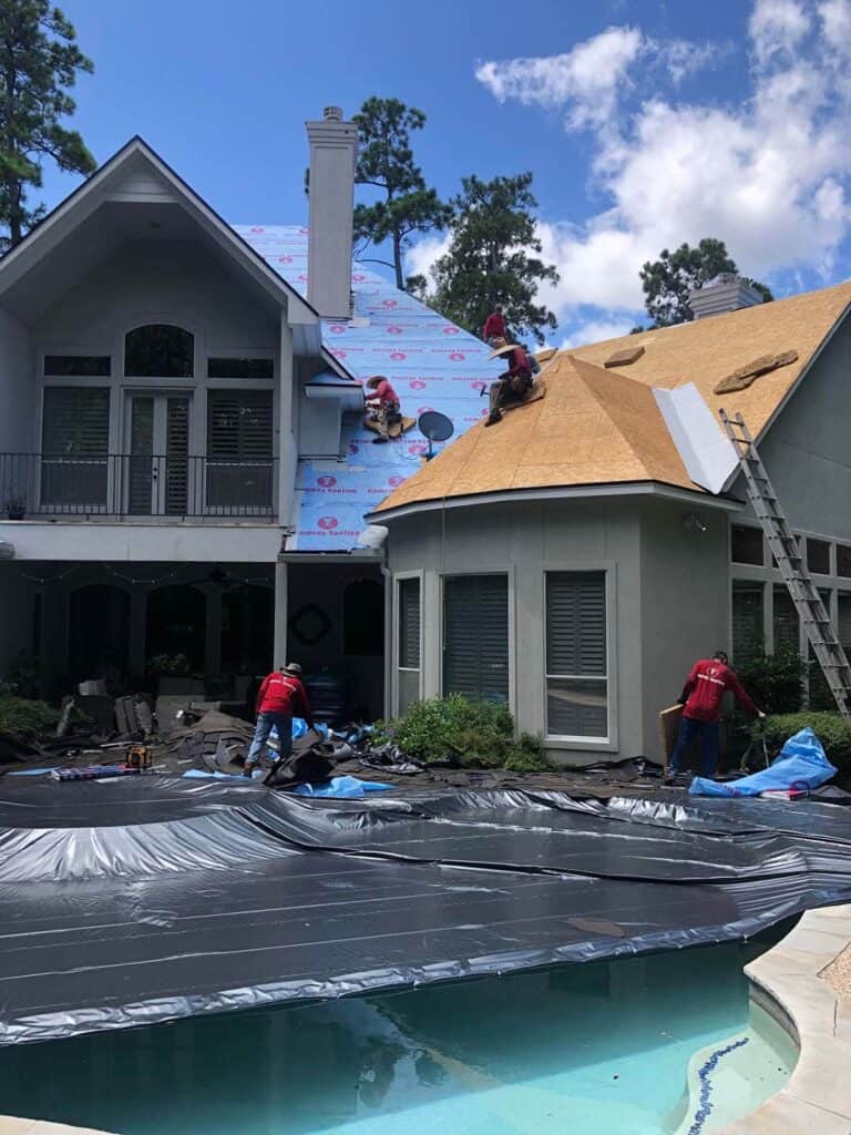 A reroof project with the new GAF Timberline HDZ system in the Woodlands, Texas.
