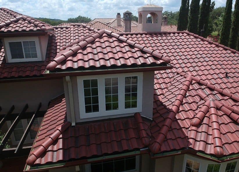 Close-up of a tile re-roof project